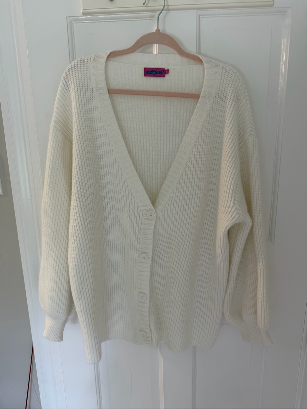 Edikted Cream Ribbed V-Neck Button Cardigan